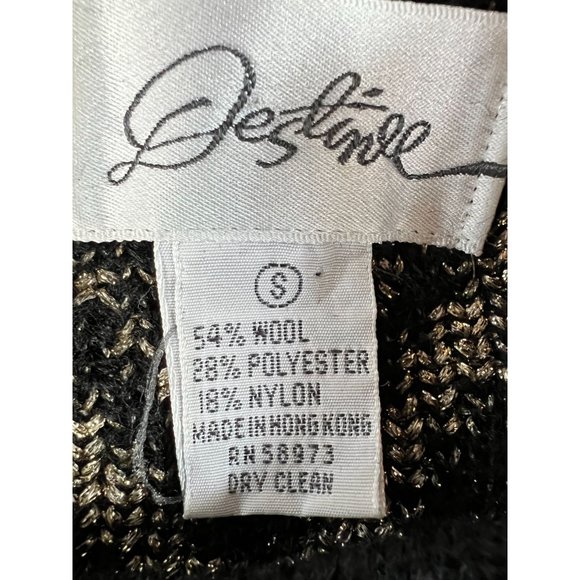 Destinee Vintage Abstract Tunic Sweater  Small Black, Gold Wool Blend - Picture 12 of 16